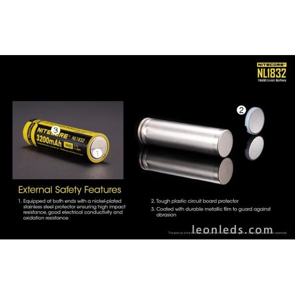 Batería Recargable 18650 de Nitecore para Linternas de Led al mejor precio NL1832 | Leonleds Iluminación