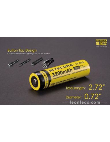 Batería Recargable 18650 de Nitecore para Linternas de Led al mejor precio NL1832 | Leonleds Iluminación