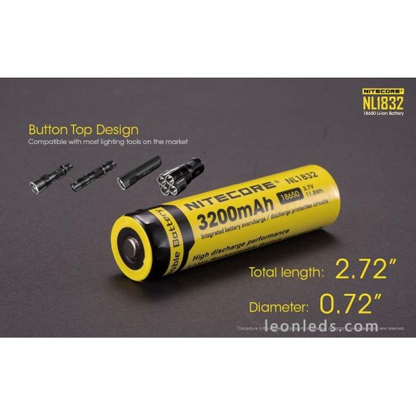 Batería Recargable 18650 de Nitecore para Linternas de Led al mejor precio NL1832 | Leonleds Iluminación