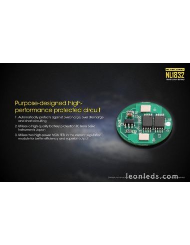 Batería Recargable 18650 de Nitecore para Linternas de Led al mejor precio NL1832 | Leonleds Iluminación
