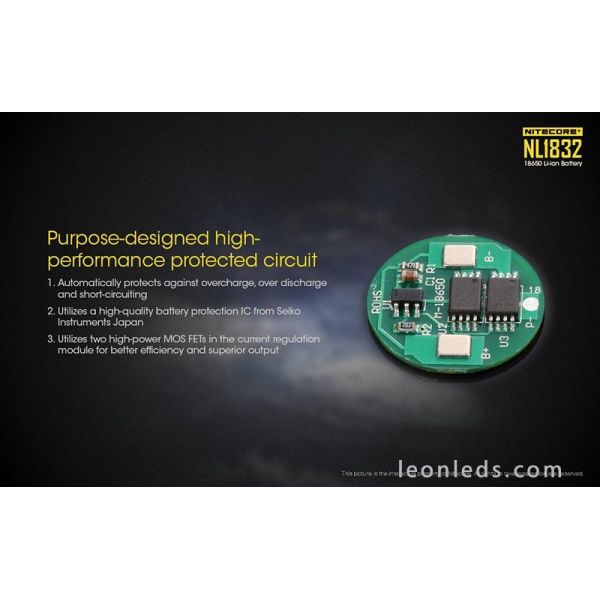 Batterie rechargeable Nitecore 18650 pour lampes de poche Led au meilleur prix NL1832 | Éclairage Léonleds