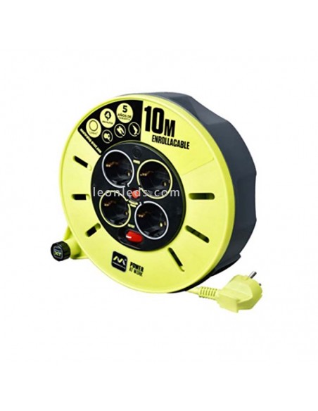 Enrouleur de câble 10M avec 4 prises Schuko 3x1,5mm au meilleur prix | leonleds
