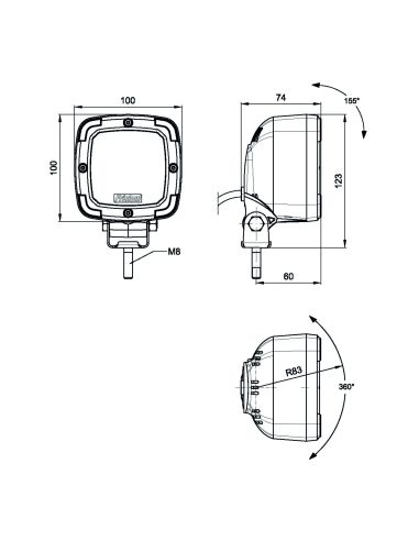 Farol quadrado de LED Cree IP68 EMC em alumínio Fristom FT-036 para tratores, máquinas agrícolas, guindastes, caminhões, veículo