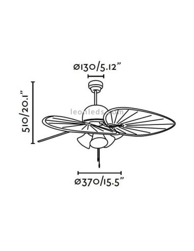 Dimensions du ventilateur de plafond Cuba de Faro Barcelona | Ventilateurs de plafond LeonLeds