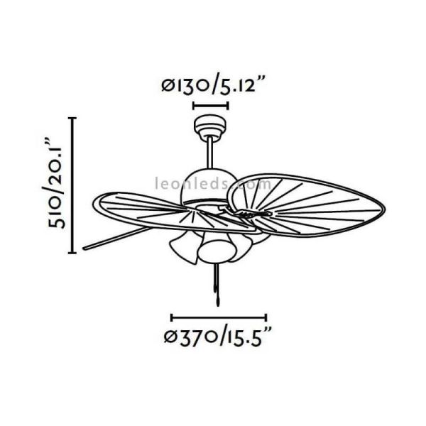Dimensions du ventilateur de plafond Cuba de Faro Barcelona | Ventilateurs de plafond LeonLeds