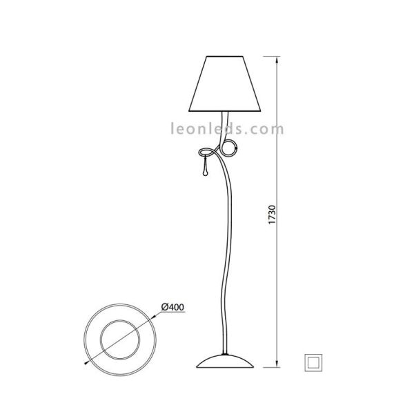Dimensiones de Lámapara de Pie de salón de mantra serie paola 3543 | LeonLeds Iluminación