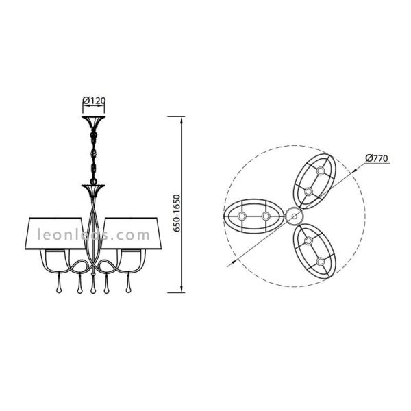 Luminária de teto estilo clássico da série Paola luminária de dimensões Mantra Iluminación | Leon Iluminação LED