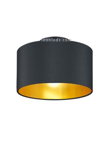 Candeeiro de teto moderno preto e dourado com abajur em tecido | Leon Iluminação LED