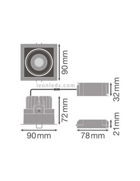 Projector e dimensões de instalação do projector LED quadrado preto da marca LedVance | Leon Iluminação LED