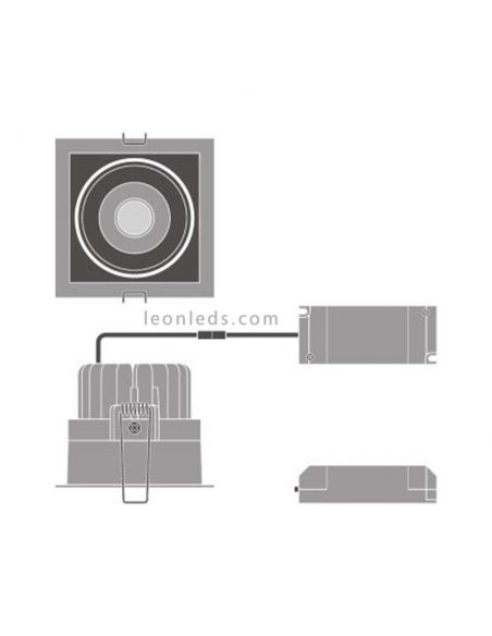 Dimensiones de Foco y de instalación de foco LED cuadrado negro de la marca LedVance | LeonLeds Iluminación