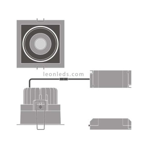 Dimensiones de Foco y de instalación de foco LED cuadrado negro de la marca LedVance | LeonLeds Iluminación