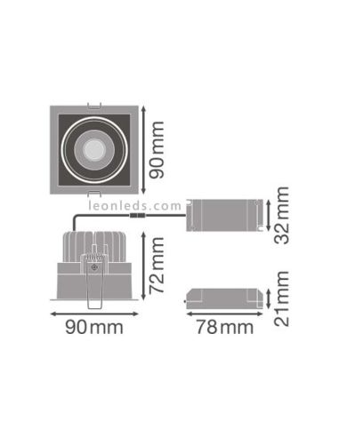 Projector e dimensões de instalação do projector LED quadrado preto da marca LedVance | Leon Iluminação LED