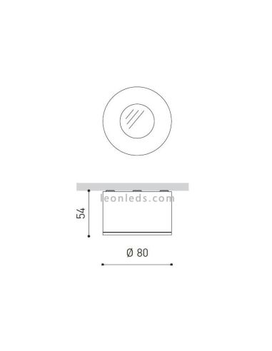 Dimensões do projector LED de superfície para instalação em tecto interior com design moderno e cor branca | Leon Iluminação LED