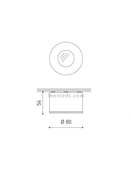 Dimensiones de Foco LED de superficie para instalar en techo interior de diseño moderno y de color blanco | LeonLeds Iluminación