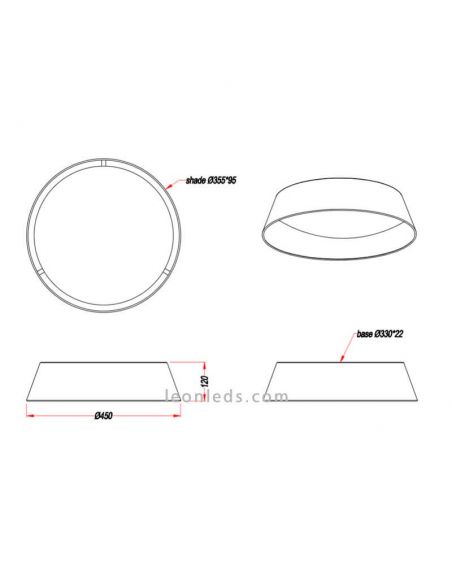 Dimensiones de Plafón LED negro y dora Ponts de Trio Lighting | LeonLeds Iluminación