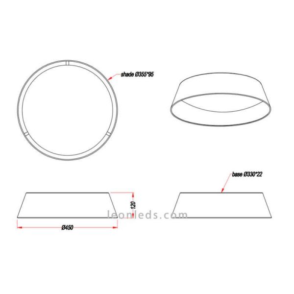 Dimensiones de Plafón LED negro y dora Ponts de Trio Lighting | LeonLeds Iluminación