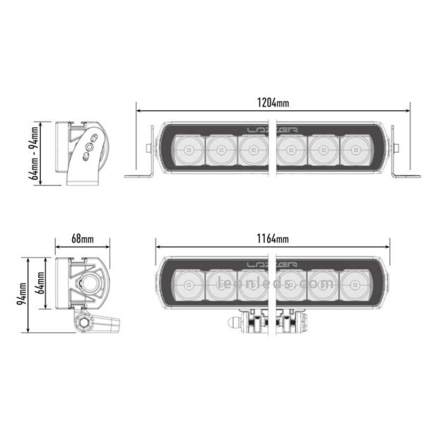 Dimensiones de Barra LED Lazer T28 Evolution | Barra LED 4X4 todoterreno | LeonLeds Iluminación