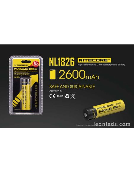 Nitecore NL1826 formato 18650 de 2600mAh da marca Nitecore de design moderno | LeonIluminação leds