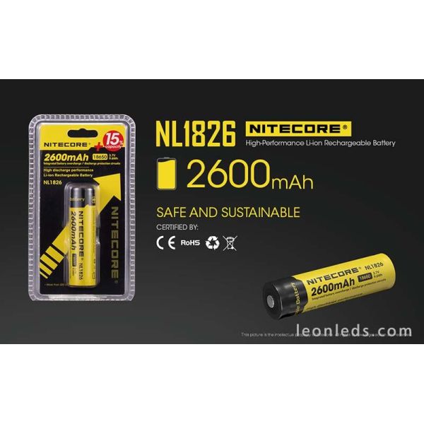 Nitecore NL1826 formato 18650 de 2600mAh de la marca Nitecore de diseño moderno | LeonLeds iluminación