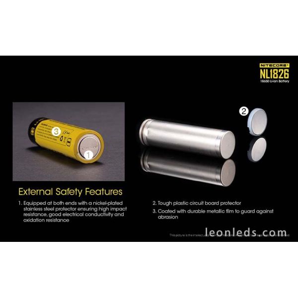 Bateria nitecore 18650 de Litio con una capacidad de 2600mAh recargable para Linternas | LeonLeds Baterías