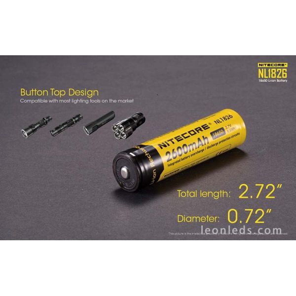 Batería de Litio Li-Ion de 2600mAh de Nitecore formato 18650 recargable | LeonLeds Baterías