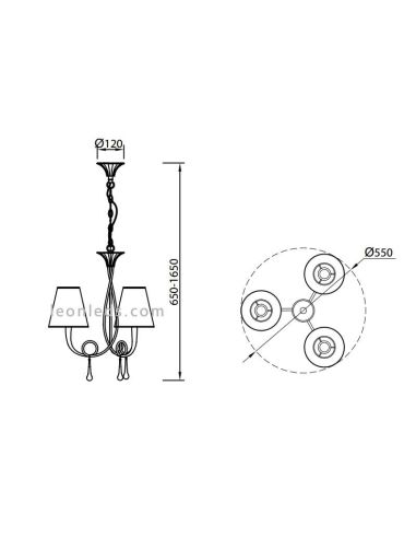 Dimensions du plafonnier doré série Paola de la marque Mantra 3542 | Éclairage décoratif LeonLeds
