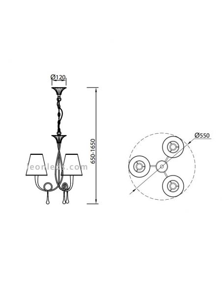 Dimensões do Candeeiro de teto Golden série Paola da marca Mantra 3542 | LeonLeds Iluminação decorativa