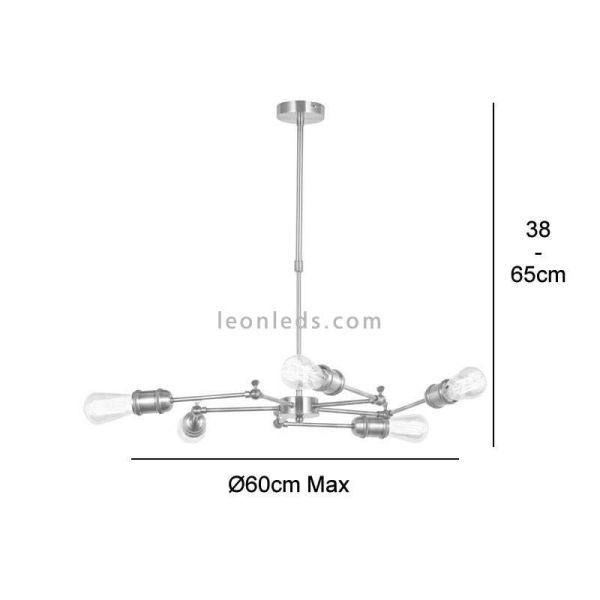 Dimensiones de Lámpara de techo araña con 5 brazos de estilo Vintage | LeonLeds Iluminación