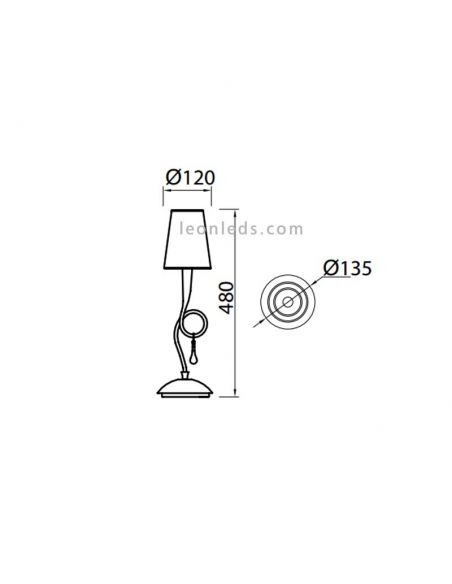 Dimensions de la lampe de table classique série Golden Paola de Mantra | Éclairage LeonLeds