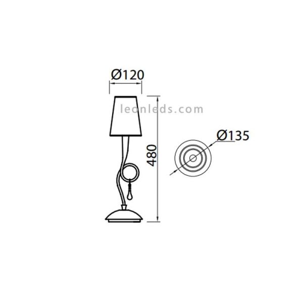 Dimensiones de Lámpara de sobremesa Clásica Dorada serie Paola de Mantra | LeonLeds Iluminación