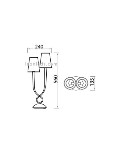 Dimensiones d Lámpara de Sobremesa Dorada serie Paola 3546 de Mantra |  LeonLeds Iluminación