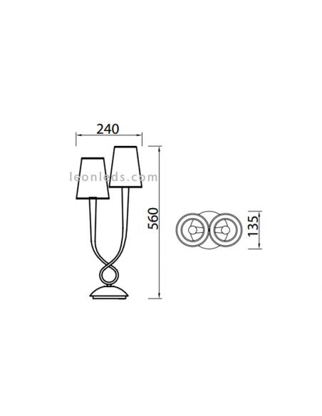 Dimensiones d Lámpara de Sobremesa Dorada serie Paola 3546 de Mantra |  LeonLeds Iluminación