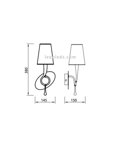 Dimensiones de aplique de pared Dorado serie Paola de estilo Clásico 3547 de Mantra | LeonLeds Iluminación