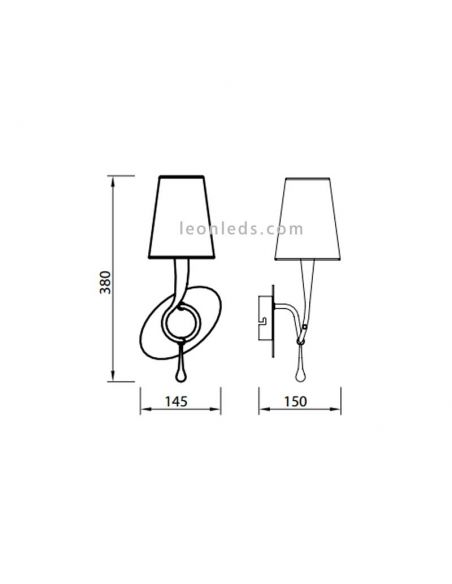 Dimensiones de aplique de pared Dorado serie Paola de estilo Clásico 3547 de Mantra | LeonLeds Iluminación