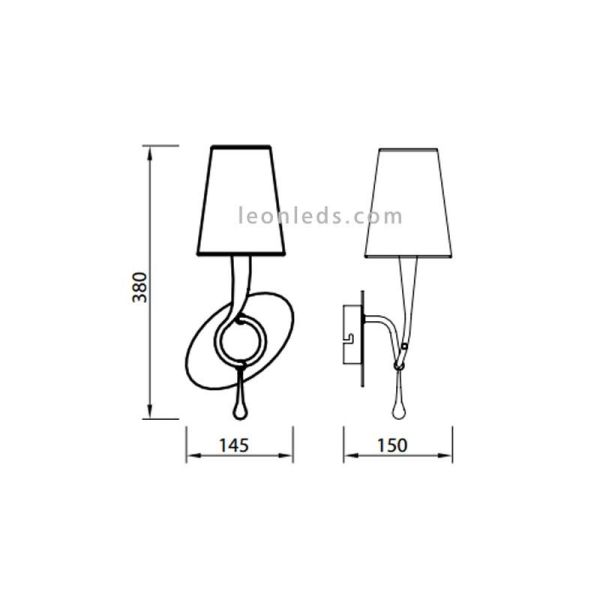 Dimensiones de aplique de pared Dorado serie Paola de estilo Clásico 3547 de Mantra | LeonLeds Iluminación