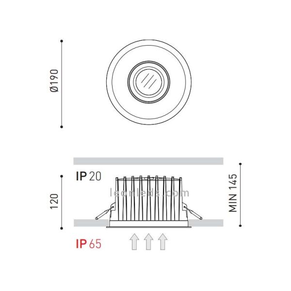 Dimensiones de Downlight LED empotrable Duomo de Arkos Light | LeonLeds Iluminación