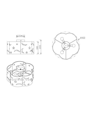 Dimensions du plafonnier enfant rose Trio Lighting | Éclairage pour enfants LeonLeds