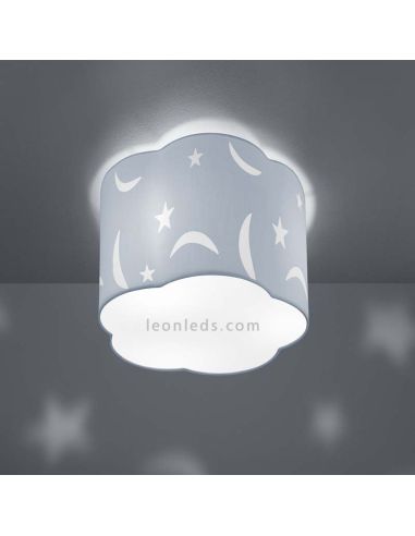 Luminária de teto infantil estrelas e luas azul série Moony | LeonLeds Iluminação decorativa