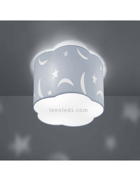 Luminária de teto infantil estrelas e luas azul série Moony | LeonLeds Iluminação decorativa