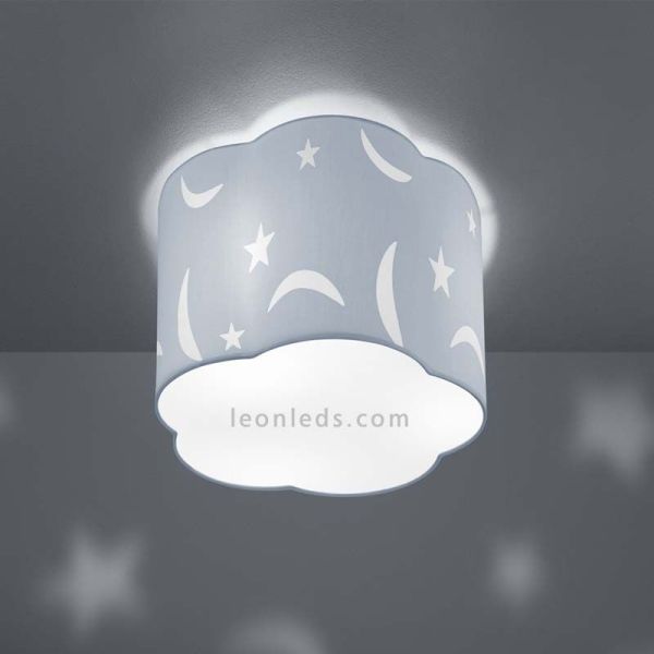Luminária de teto infantil estrelas e luas azul série Moony | LeonLeds Iluminação decorativa