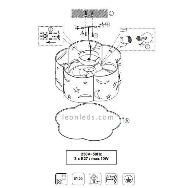 Manual de instalación de Plafón de techo infantil Azul | LeonLeds iluminación