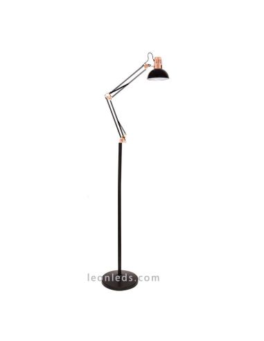 Candeeiro de Pé Antigona Articulado Preto e Cobre para 1 lâmpada E27 | LeonLeds.com