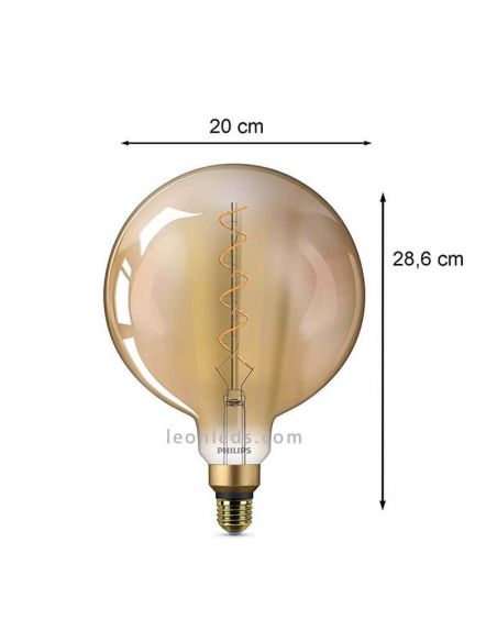 Dimensiones Bombilla LED Smoky Globo E27 regulable de Philips LEDGiant | LeonLeds Iluminación