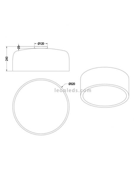 Dimensiones de plafón negro de techo redondo de diseño moderno | LeonLeds Iluminación