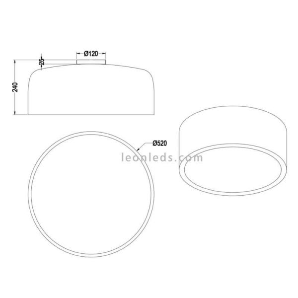 Dimensiones de plafón negro de techo redondo de diseño moderno | LeonLeds Iluminación