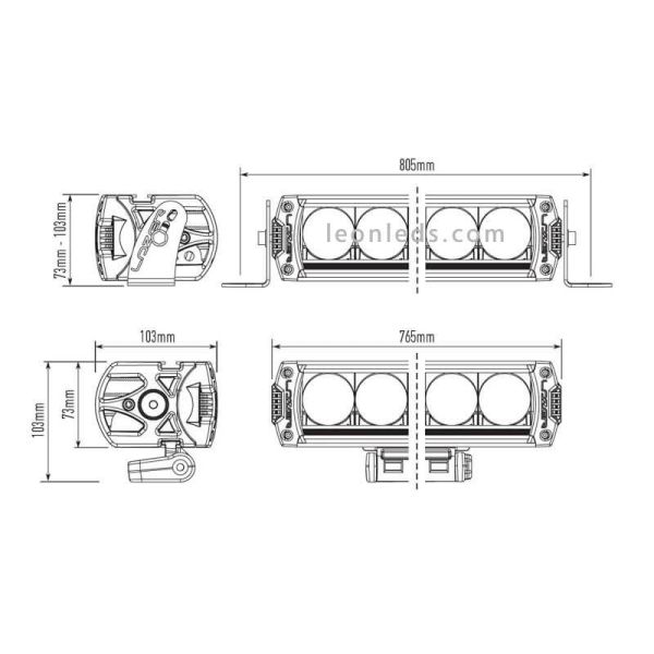 Dimensiones de Barra LED Lazer Triple R16 con 5 años de garantía | LeonLeds Barras LED 4X4