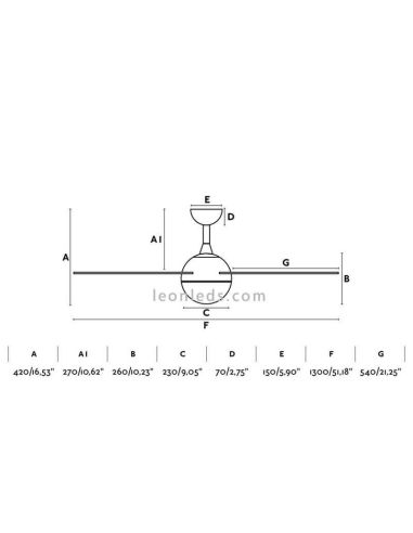 Dimensiones de Ventilador de Techo LED blanco Izaro de Faro Barcelona | LeonLeds Ventiladores LED