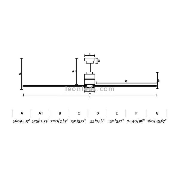 Dimensiones de Ventilador de Techo Manhattan | Ventilador de techo grande | LeonLeds Ventiladores de techo