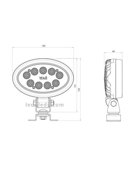 Dimensiones de Faro LED ovalado de trabajo Was | LeonLeds Faros LED