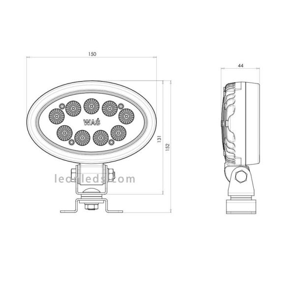 Dimensiones de Faro LED ovalado de trabajo Was | LeonLeds Faros LED